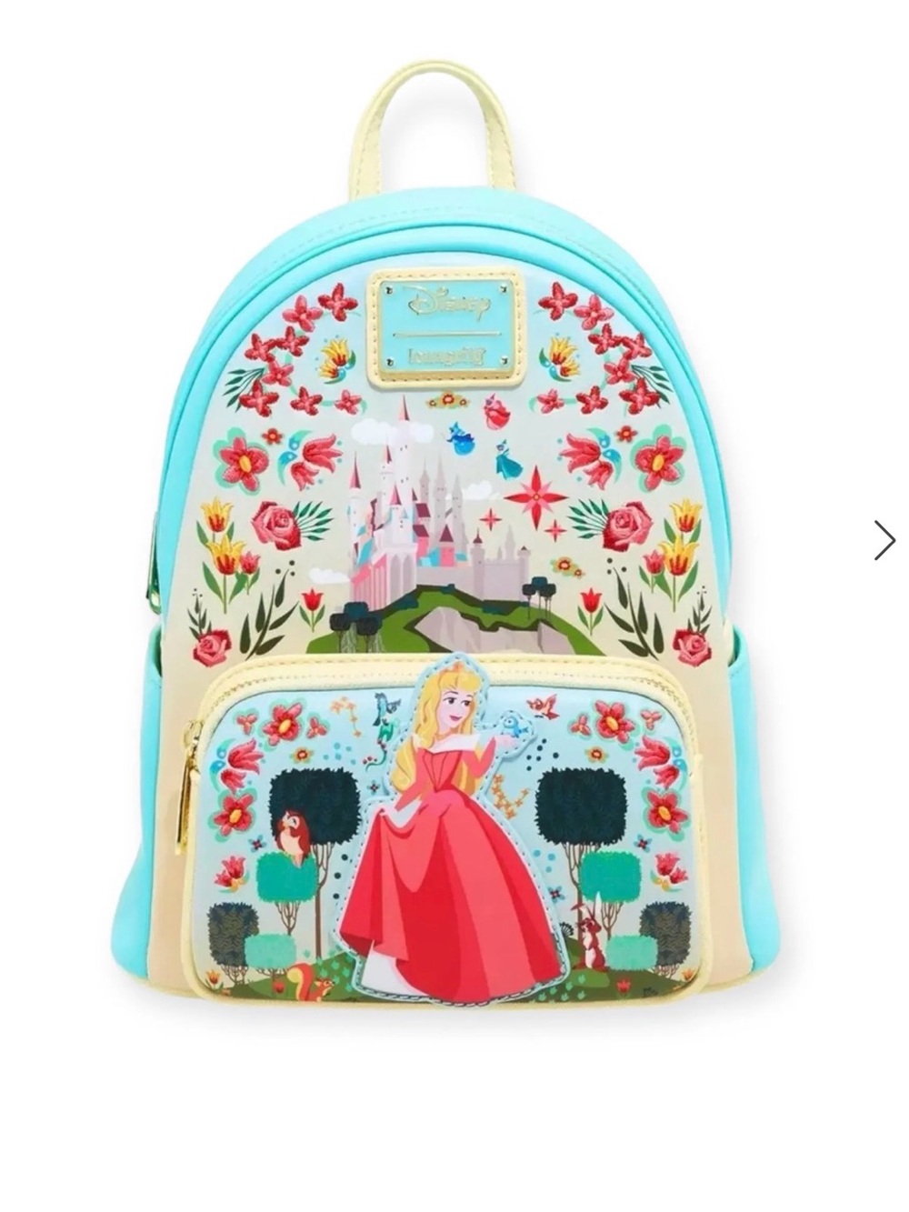 NWT Disney Princess Aurora Floral Mini Backpack - Turquoise & Cream